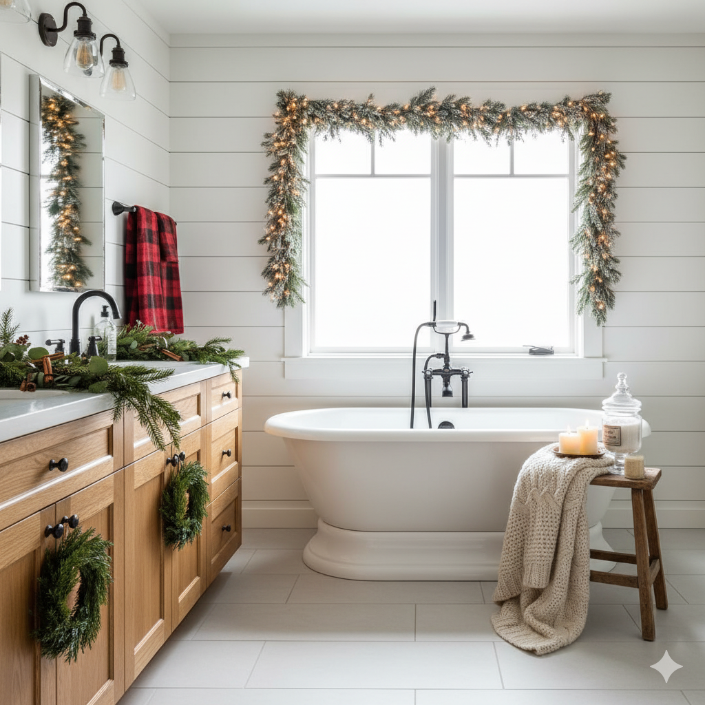 Cozy Farmhouse Christmas Bathroom Decor for a Peaceful Holiday Spa Retreat