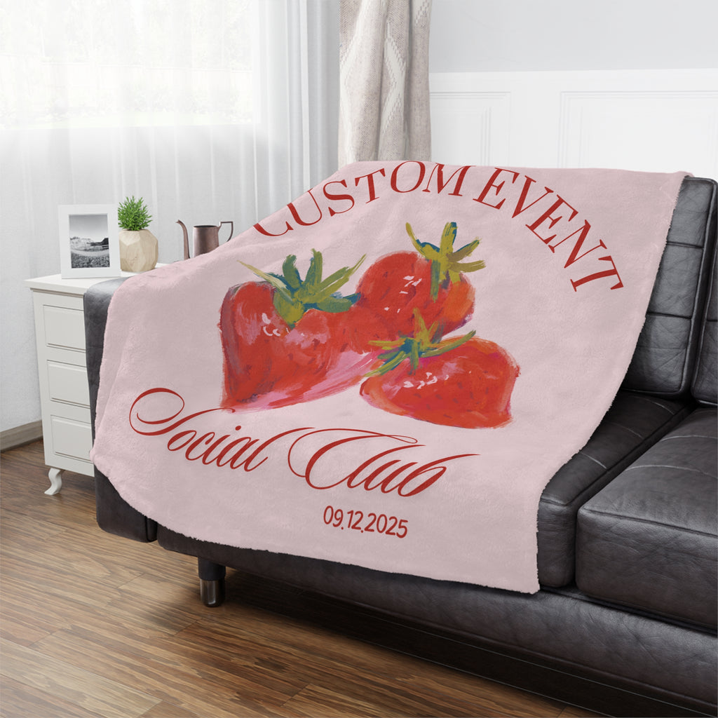 Minky Blanket - Personalized Strawberry City Event Holiday Gift, Custom Name, Soft Throw, Cozy Bedding, Unique Present