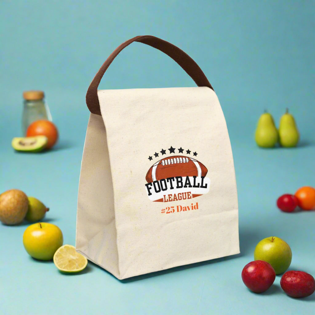 Football Personalized Name Gift for Sports Fan, Team Spirit Bento Box with Utensils, Custom Lunch Tote, Insulated