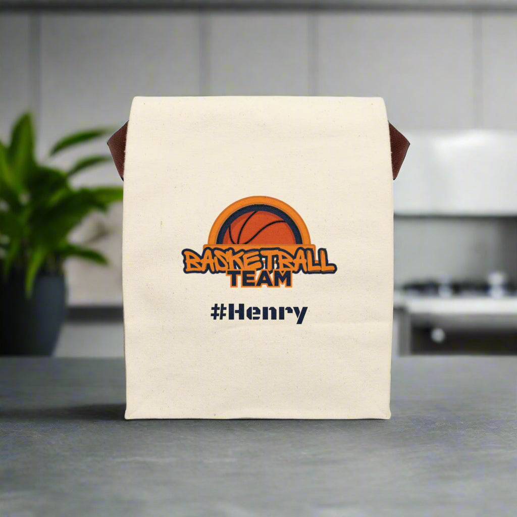 Canvas Lunch Bag - Personalized Basketball Team Coach School Insulated Tote, Travel Lunchbox