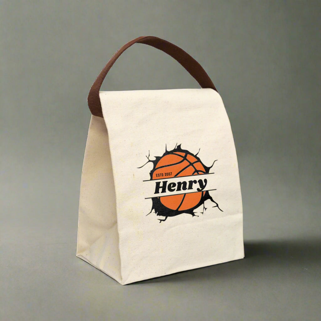 Canvas Lunch Bag - Personalized Basketball Team Coach School Insulated Tote, Travel Lunchbox