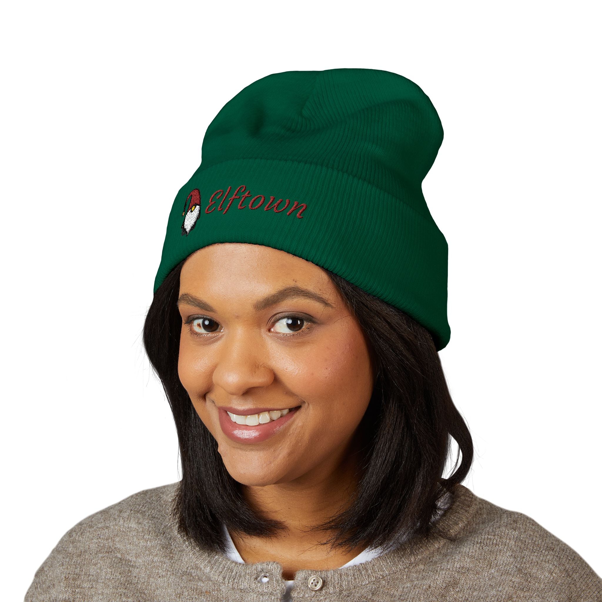 Embroidered Elftown Beanie | Cozy Winter Hat for Christmas, Holiday Gift, Fall Fashion, Outdoor Adventures, Gnome Lover Accessory