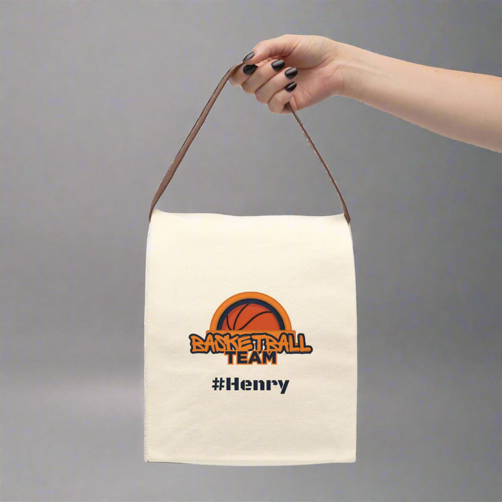 Canvas Lunch Bag - Personalized Basketball Team Coach School Insulated Tote, Travel Lunchbox