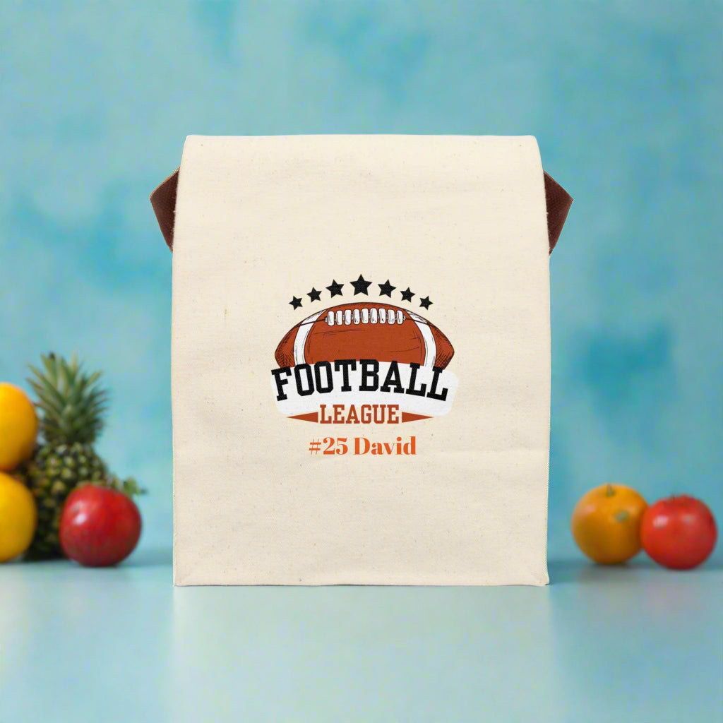 Football Personalized Name Gift for Sports Fan, Team Spirit Bento Box with Utensils, Custom Lunch Tote, Insulated