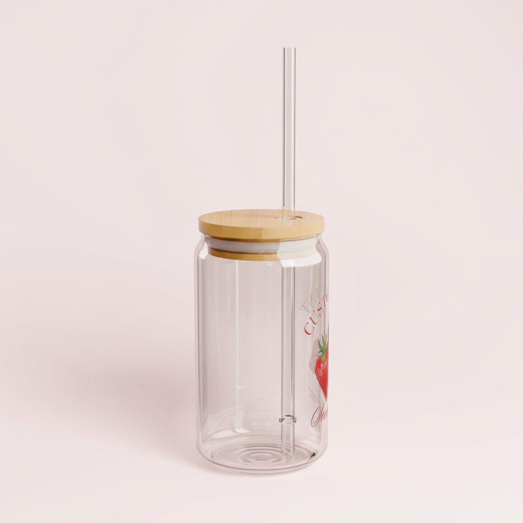 Personalized Strawberry Sipper Glass, 16oz - Custom Name City Event Gift Holiday, Red Fruit Kitchen Decor, Summer Picnic Cup, Birthday Party