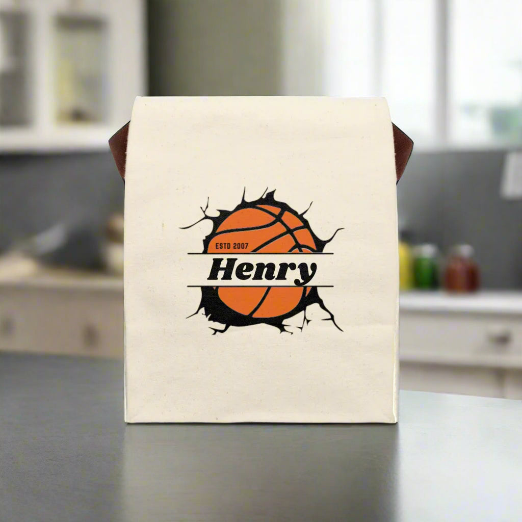 Canvas Lunch Bag - Personalized Basketball Team Coach School Insulated Tote, Travel Lunchbox