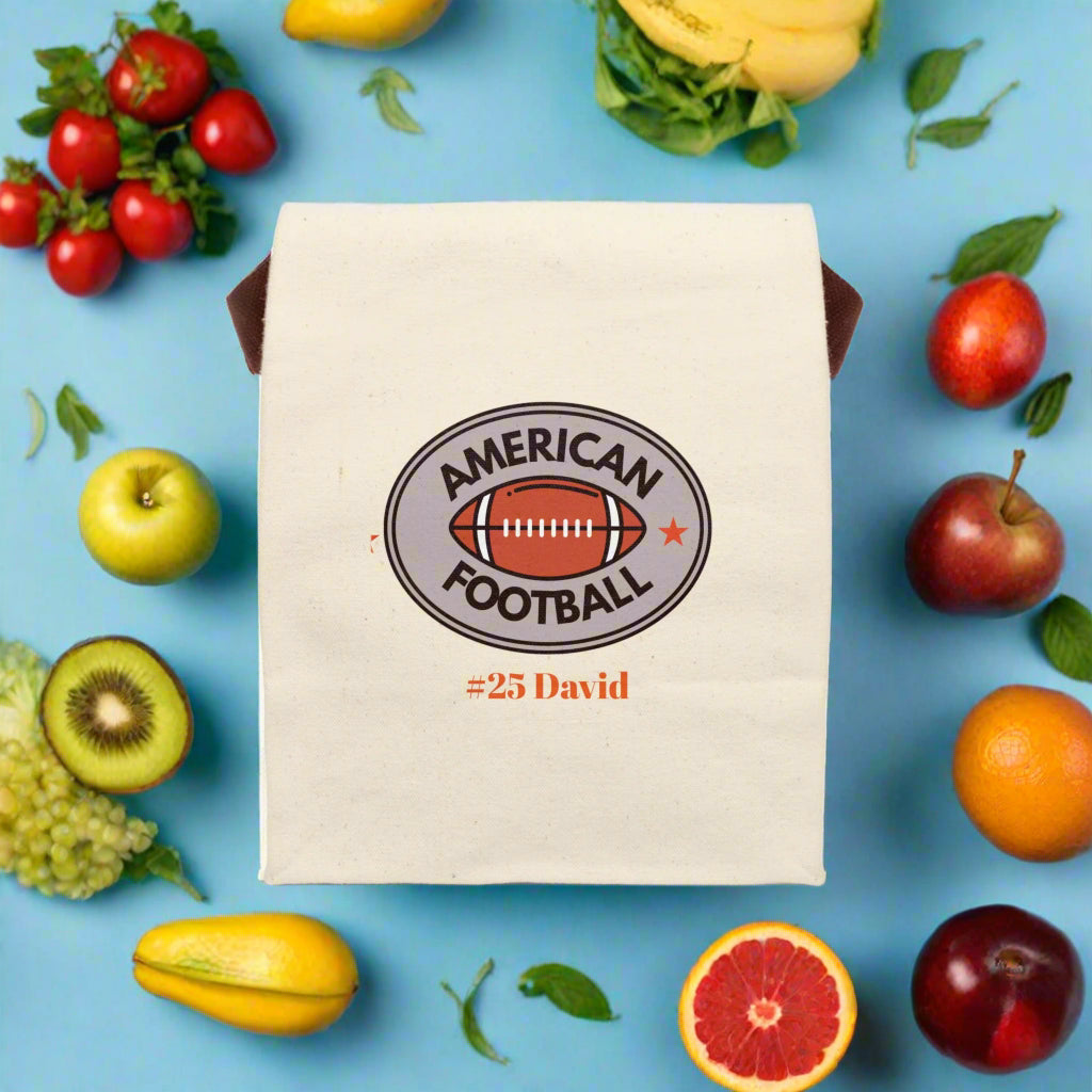 Copy of Lunch Bag, Football Personalized Name Gift for Sports Fan, Team Spirit Bento Box with Utensils, Custom Lunch Tote, Insulated