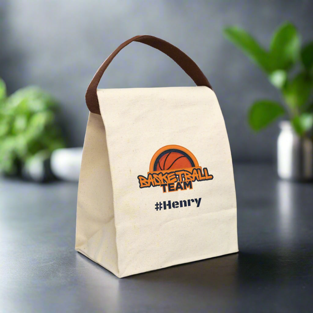 Canvas Lunch Bag - Personalized Basketball Team Coach School Insulated Tote, Travel Lunchbox
