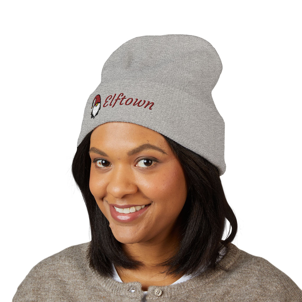 Embroidered Elftown Beanie | Cozy Winter Hat for Christmas, Holiday Gift, Fall Fashion, Outdoor Adventures, Gnome Lover Accessory