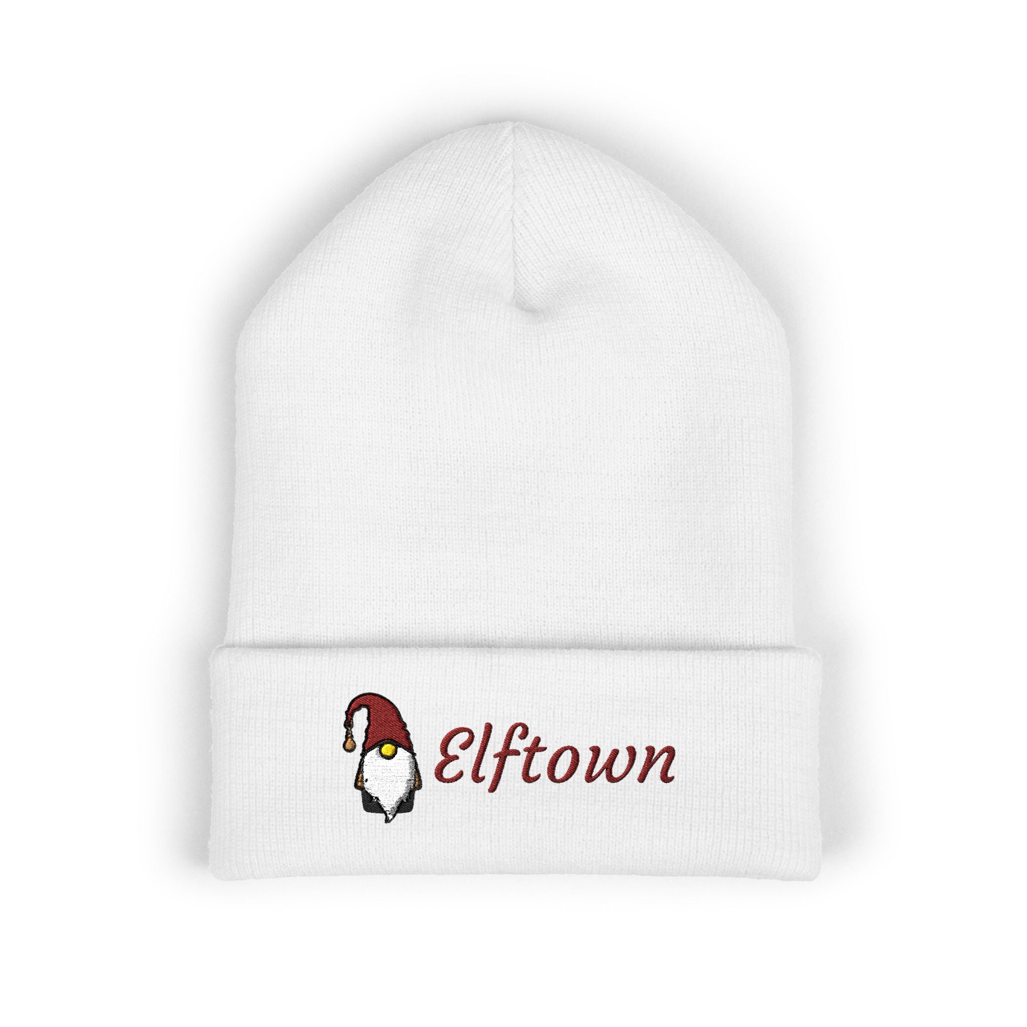 Embroidered Elftown Beanie | Cozy Winter Hat for Christmas, Holiday Gift, Fall Fashion, Outdoor Adventures, Gnome Lover Accessory
