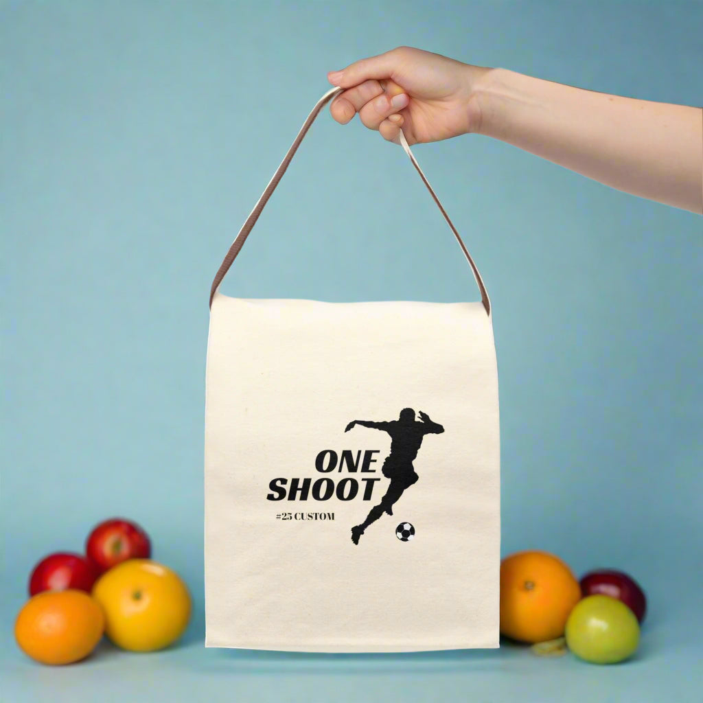 Canvas Lunch Bag, Soccer Football Personalized Name Gift for Sports Fan, Team Spirit Bento Box with Utensils, Custom Lunch Tote, Insulated