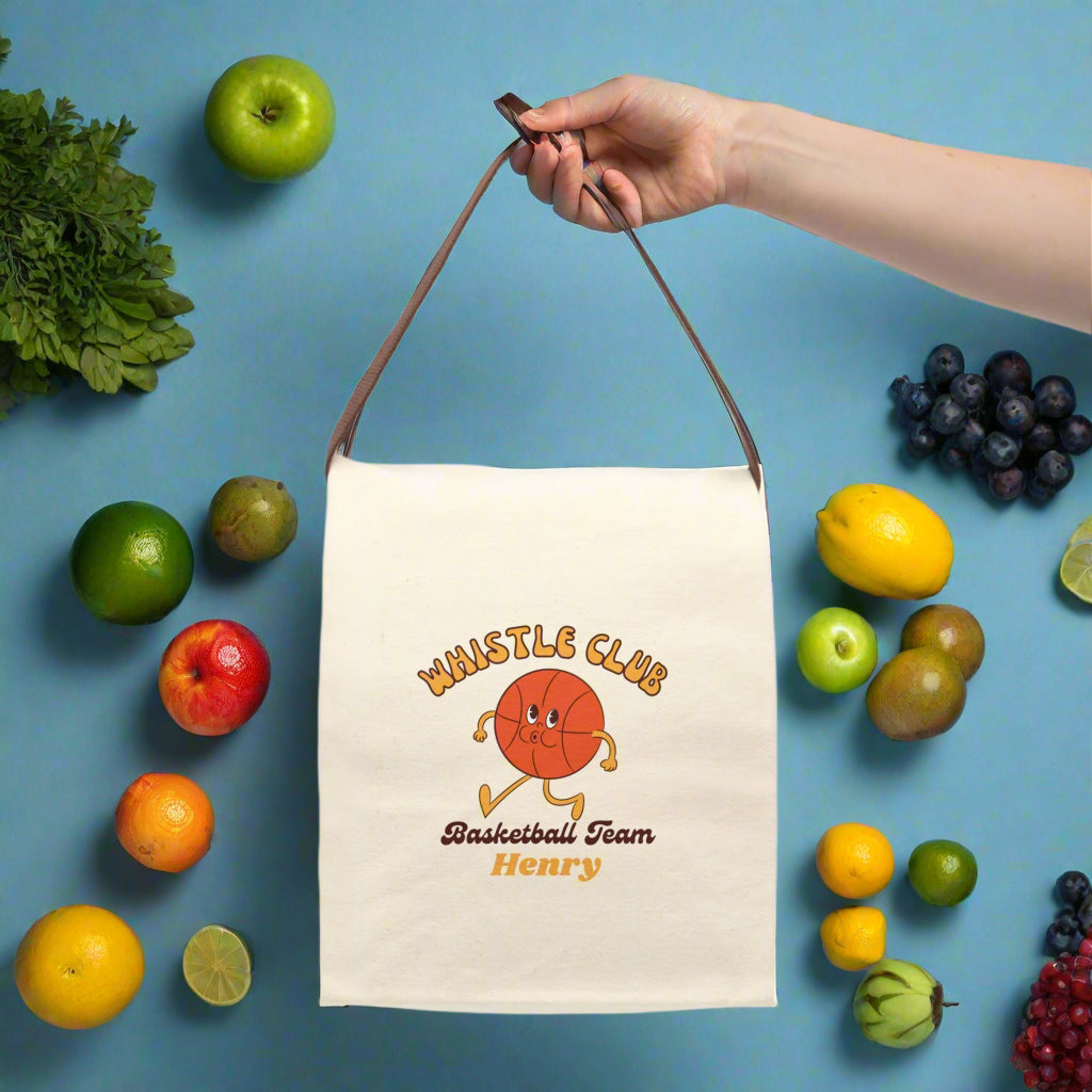 Canvas Lunch Bag - Personalized Basketball Team Coach School Insulated Tote, Travel Lunchbox