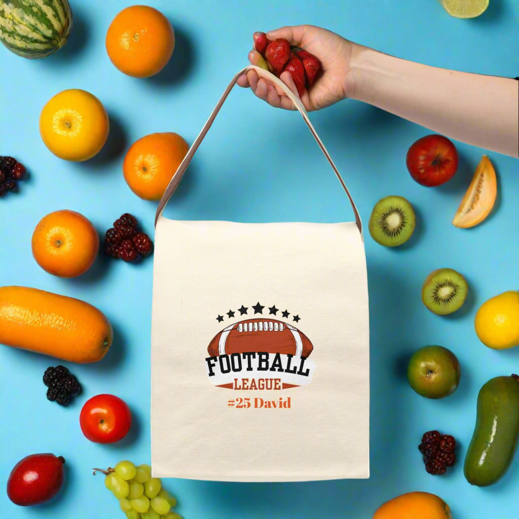 Football Personalized Name Gift for Sports Fan, Team Spirit Bento Box with Utensils, Custom Lunch Tote, Insulated