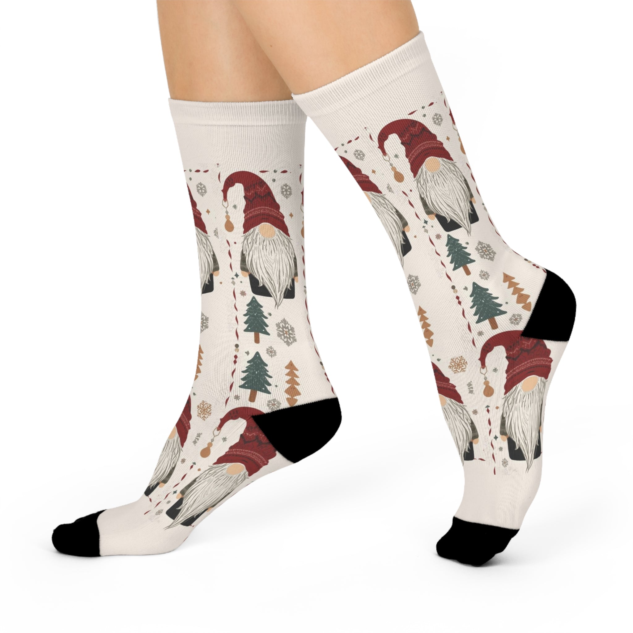Festive Gnome Crew Socks | Cozy Holiday Footwear, Christmas Gift, Winter Comfort, Fun Pattern, Gnome Socks