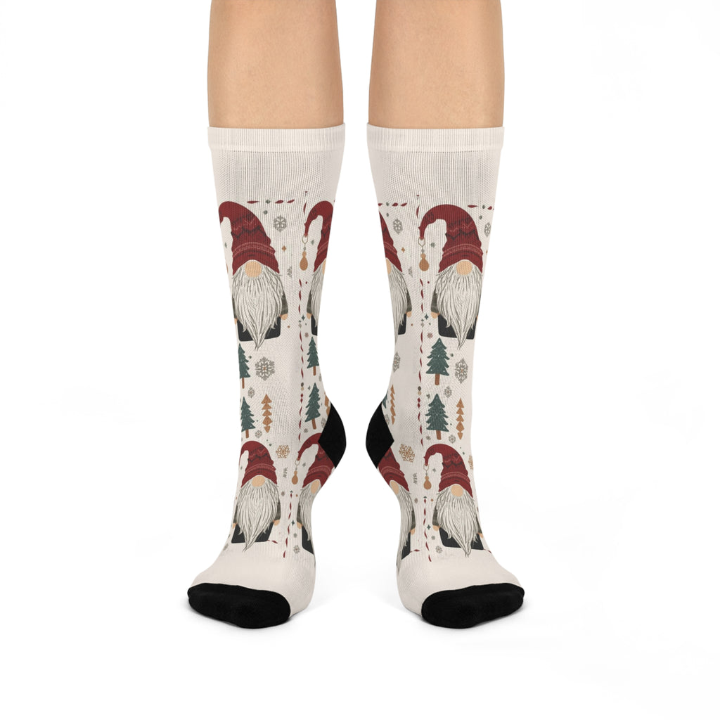 Festive Gnome Crew Socks | Cozy Holiday Footwear, Christmas Gift, Winter Comfort, Fun Pattern, Gnome Socks