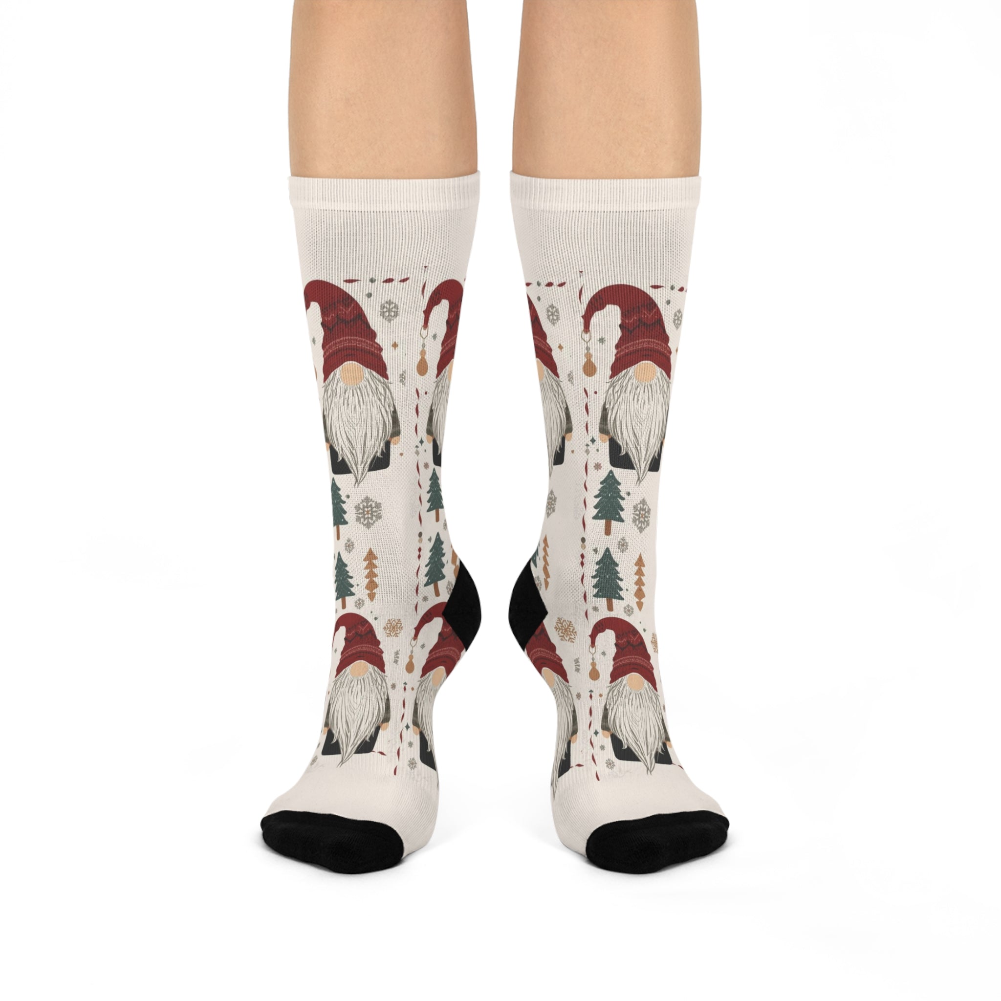 Festive Gnome Crew Socks | Cozy Holiday Footwear, Christmas Gift, Winter Comfort, Fun Pattern, Gnome Socks