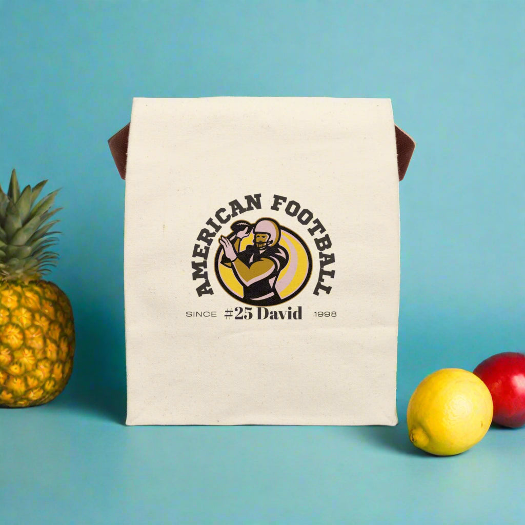 Football Personalized Name Gift for Sports Fan, Team Spirit Bento Box with Utensils, Custom Lunch Tote, Insulated