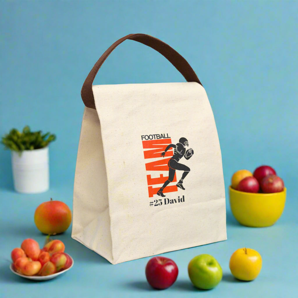 Football Personalized Name Gift for Sports Fan, Team Spirit Bento Box with Utensils, Custom Lunch Tote, Insulated