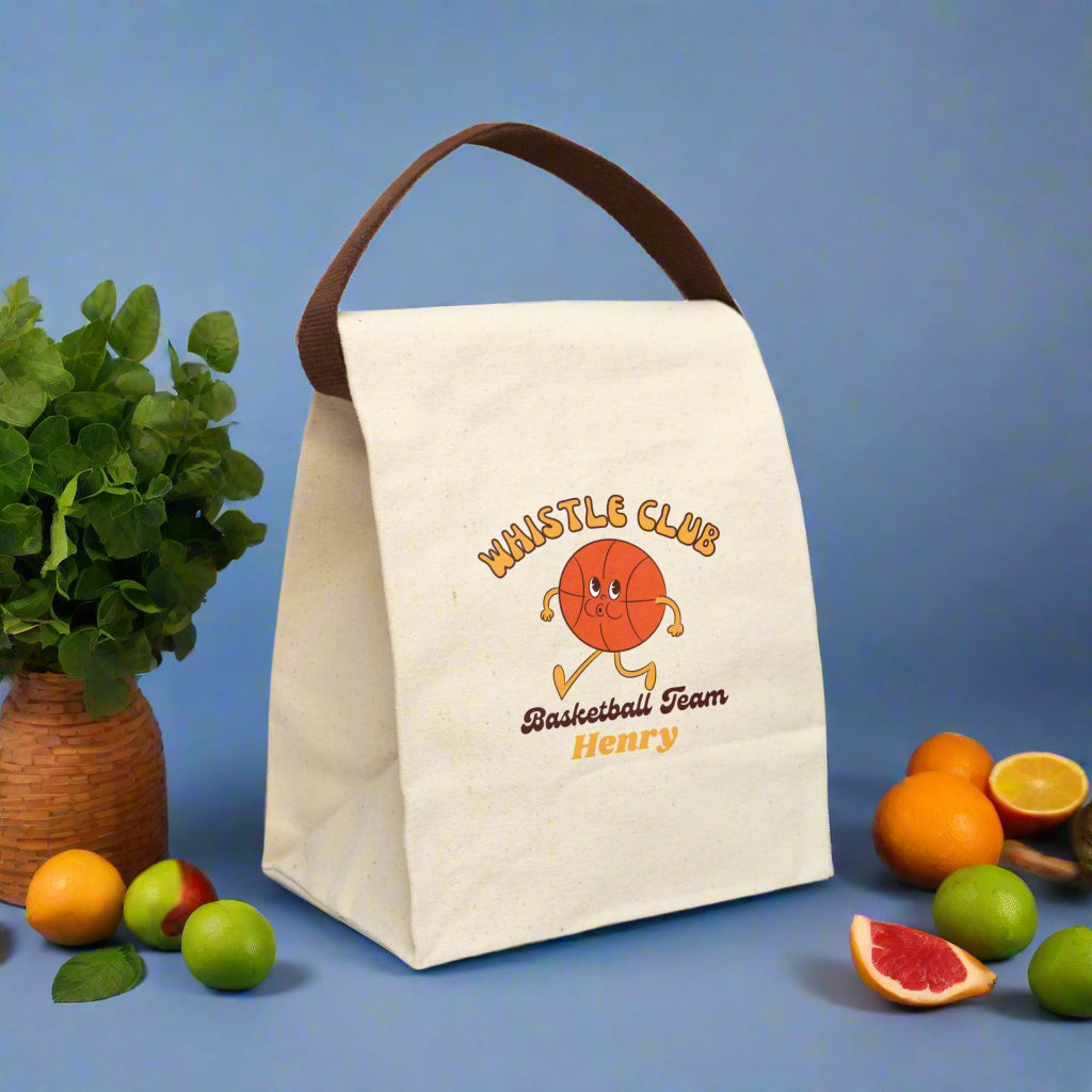Canvas Lunch Bag - Personalized Basketball Team Coach School Insulated Tote, Travel Lunchbox