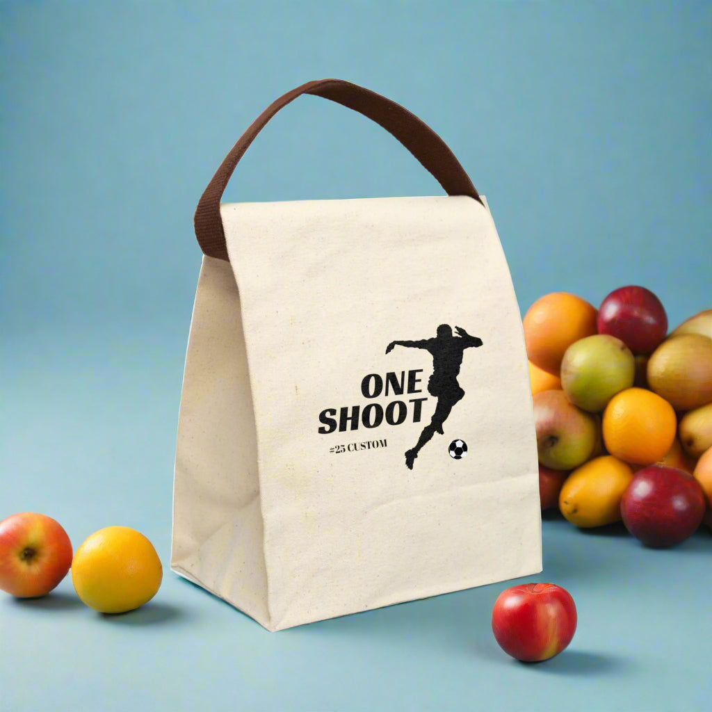Canvas Lunch Bag, Soccer Football Personalized Name Gift for Sports Fan, Team Spirit Bento Box with Utensils, Custom Lunch Tote, Insulated