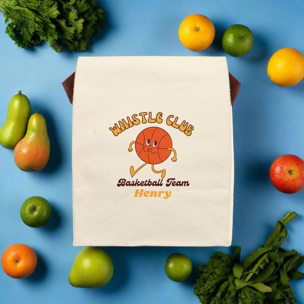 Canvas Lunch Bag - Personalized Basketball Team Coach School Insulated Tote, Travel Lunchbox