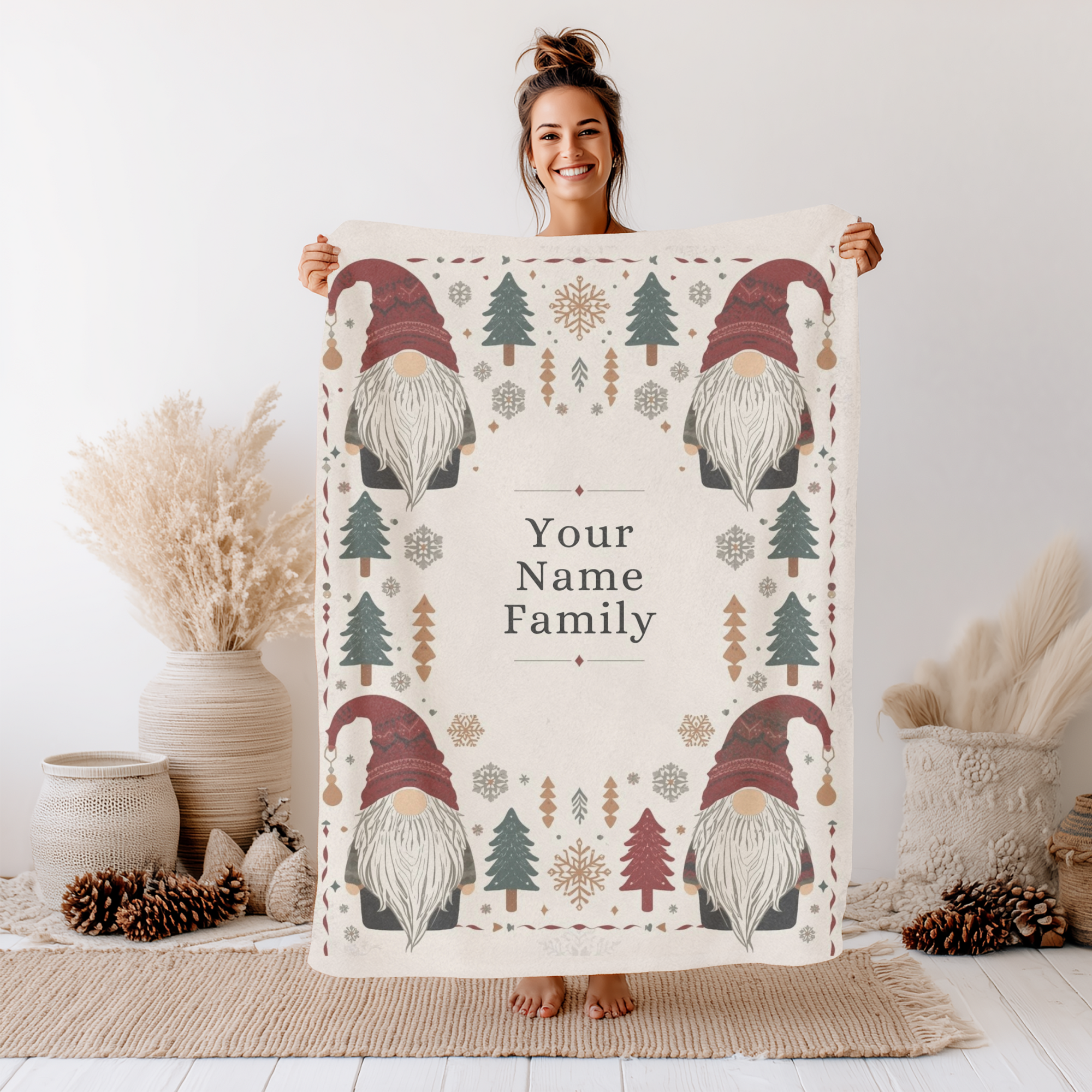Custom Minky Blanket - Cute Scandinavian Christmas Gnomes