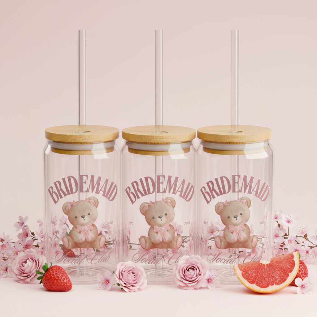 Copy of Custom Event Sipper Glass, 16oz | Personalized Drinkware, Cute Teddy Bear, Baby Shower Gift, Party Favor, Kids Birthday Celebration