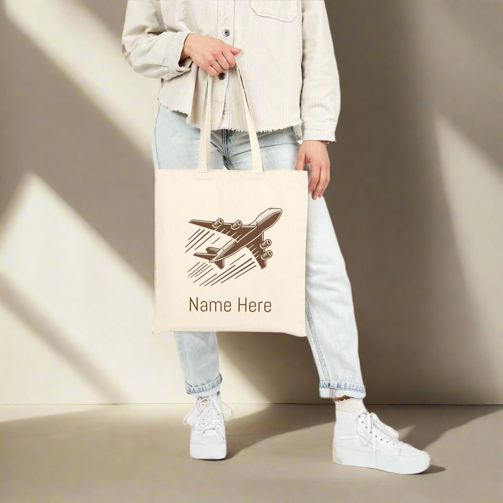 Airplane Travel Tote Bag, Personalized Name, Customizable, Carry - on Handbag, Unique Gift Idea - Vicky Garden