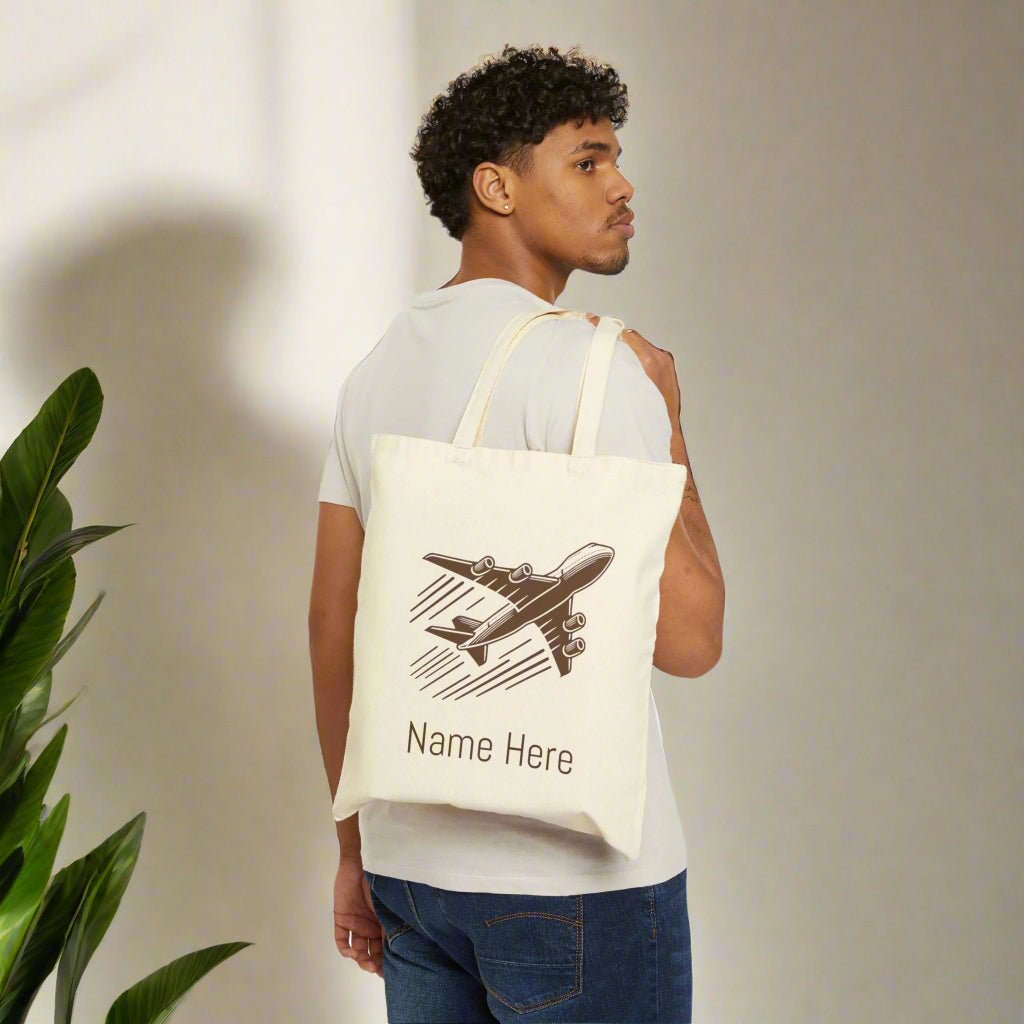 Airplane Travel Tote Bag, Personalized Name, Customizable, Carry - on Handbag, Unique Gift Idea - Vicky Garden