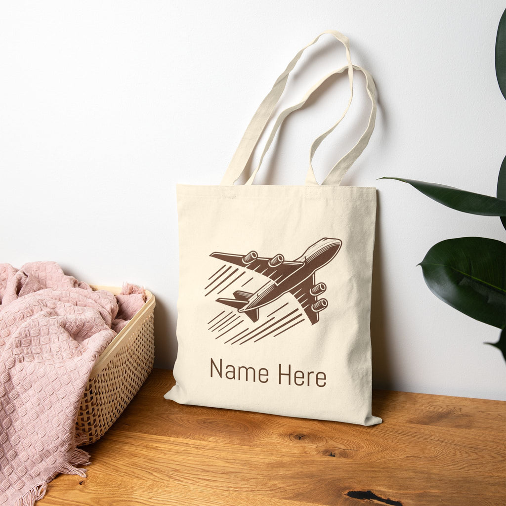 Airplane Travel Tote Bag, Personalized Name, Customizable, Carry - on Handbag, Unique Gift Idea - Vicky Garden