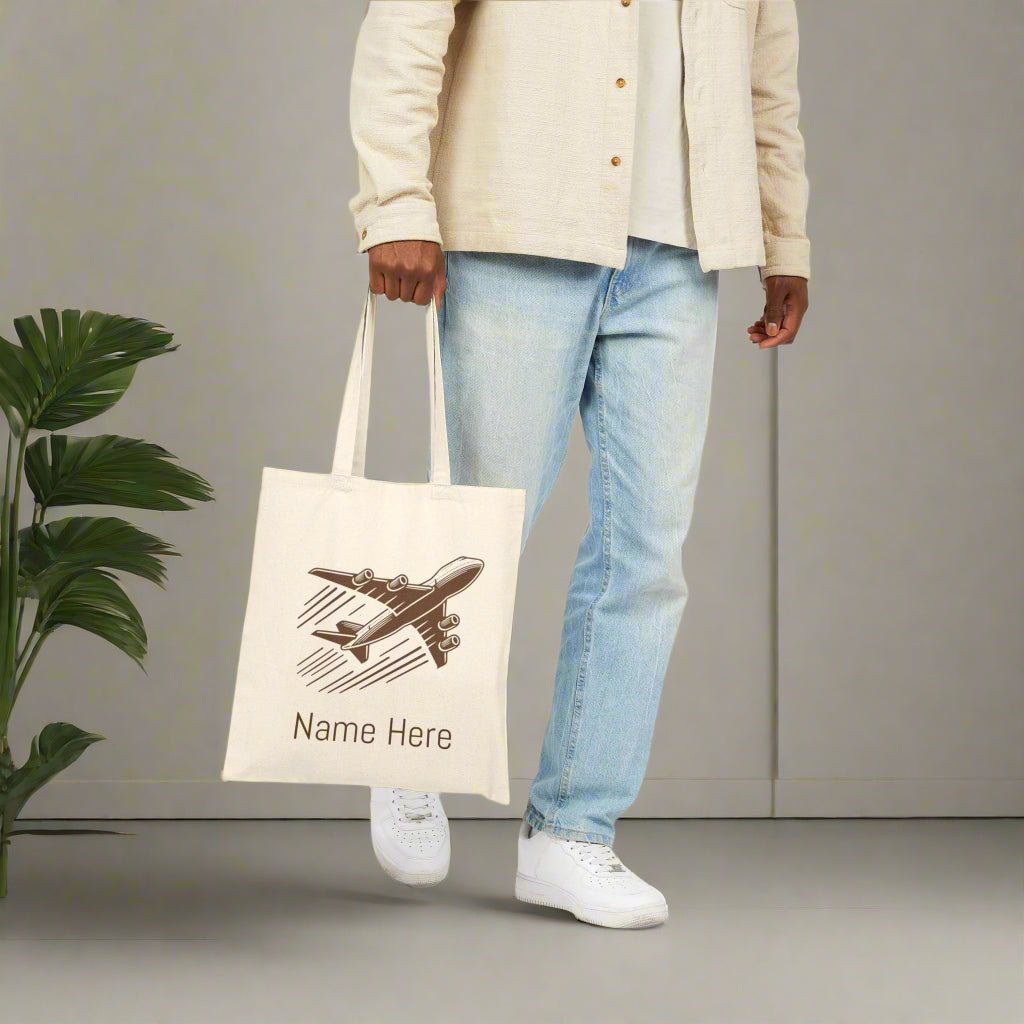 Airplane Travel Tote Bag, Personalized Name, Customizable, Carry - on Handbag, Unique Gift Idea - Vicky Garden