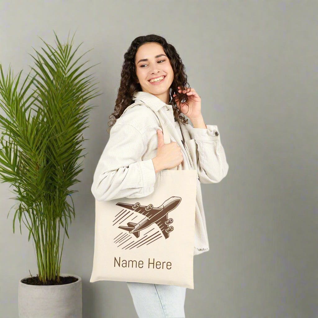 Airplane Travel Tote Bag, Personalized Name, Customizable, Carry - on Handbag, Unique Gift Idea - Vicky Garden