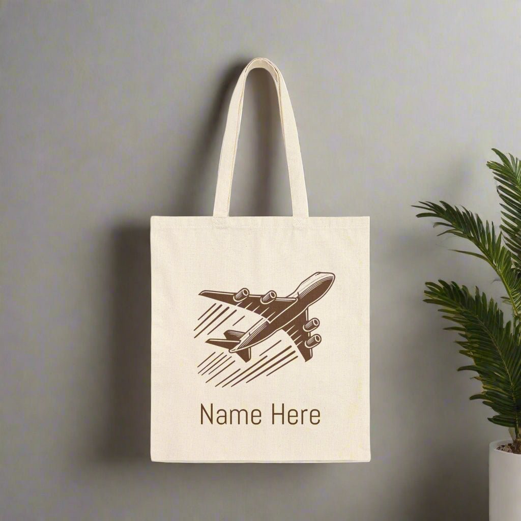 Airplane Travel Tote Bag, Personalized Name, Customizable, Carry - on Handbag, Unique Gift Idea - Vicky Garden