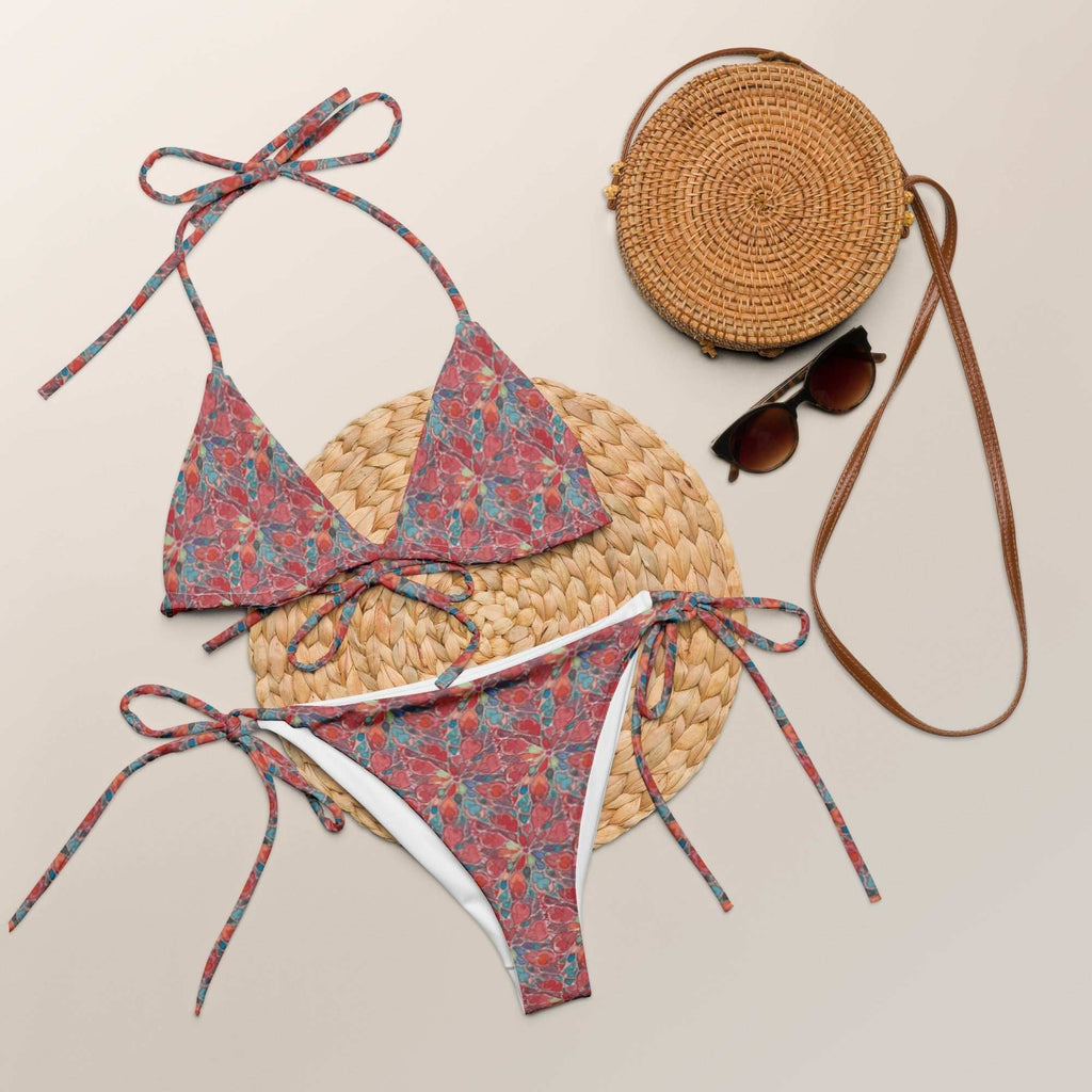 Boho Abstract Print String Bikini Set – Artistic Two - Piece Swimsuit with UPF 50+ - Vicky Garden