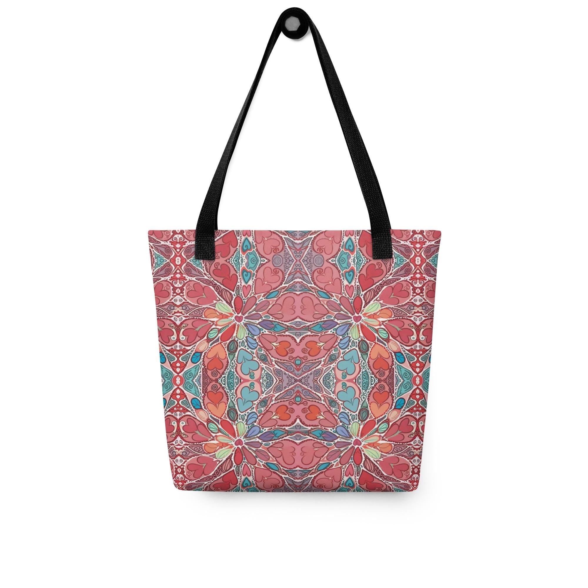 Boho Mandala Tote Bag – Colorful Art Print Shoulder Bag, Reusable Shopping Bag, Gift for Her Him Hearts - Vicky Garden