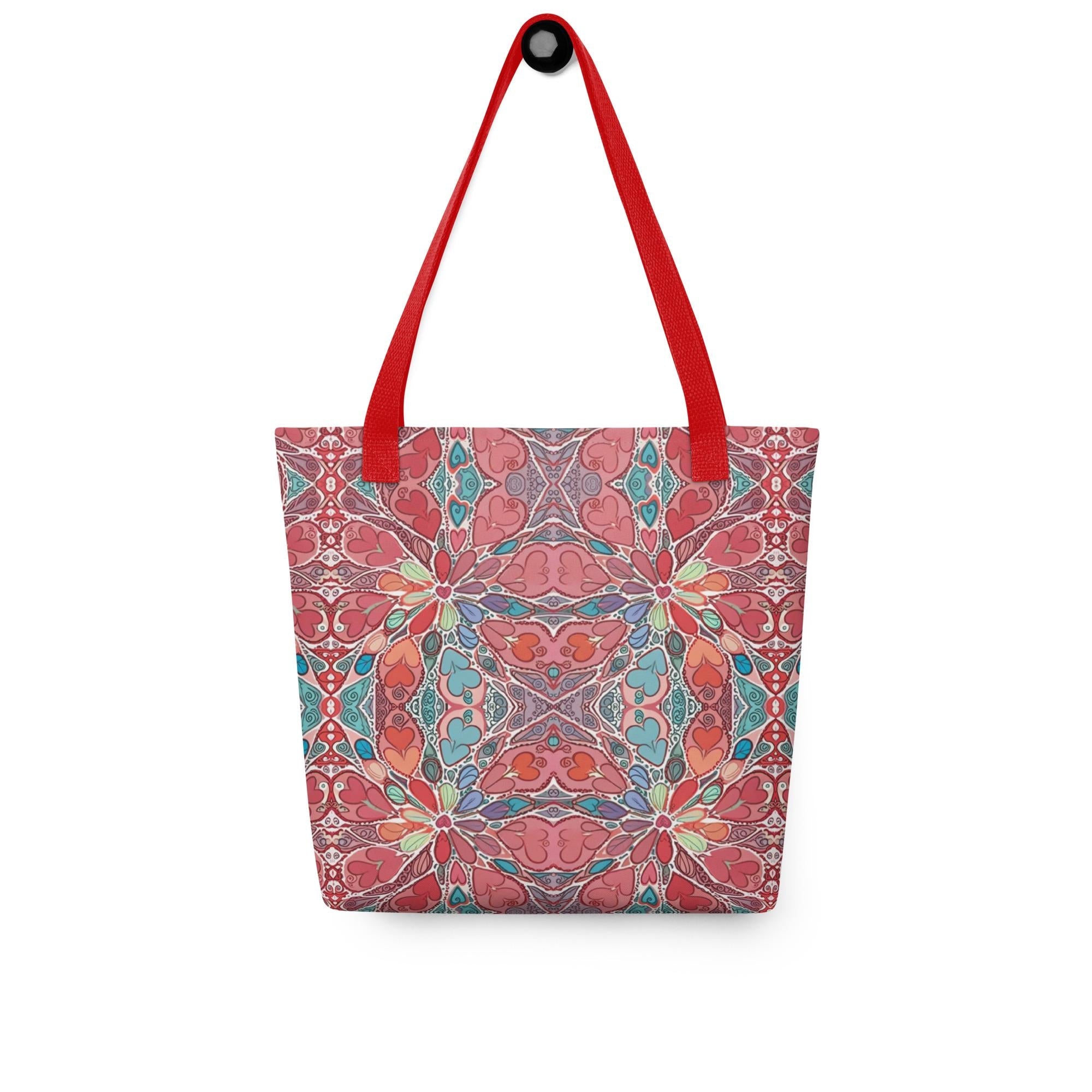Boho Mandala Tote Bag – Colorful Art Print Shoulder Bag, Reusable Shopping Bag, Gift for Her Him Hearts - Vicky Garden