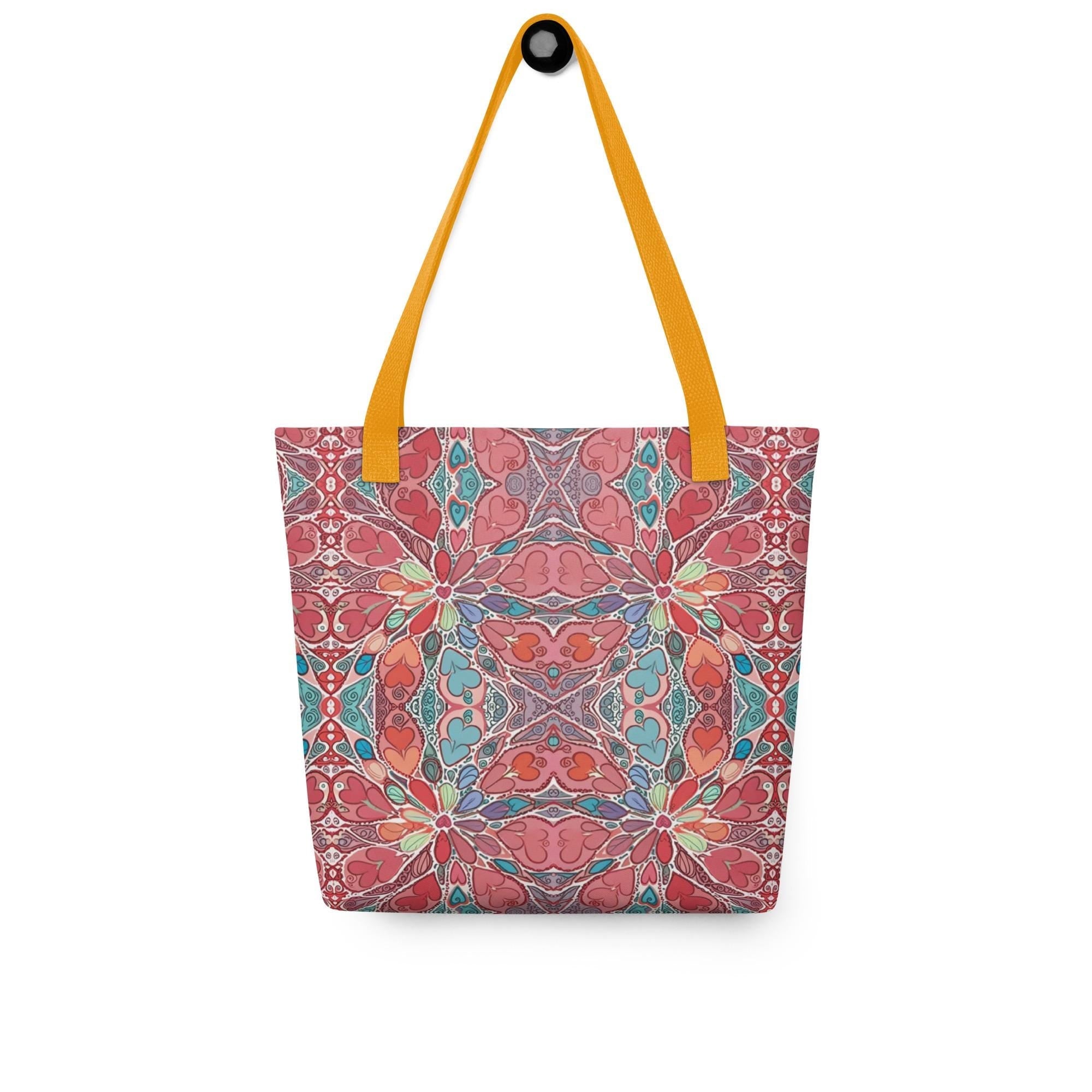 Boho Mandala Tote Bag – Colorful Art Print Shoulder Bag, Reusable Shopping Bag, Gift for Her Him Hearts - Vicky Garden
