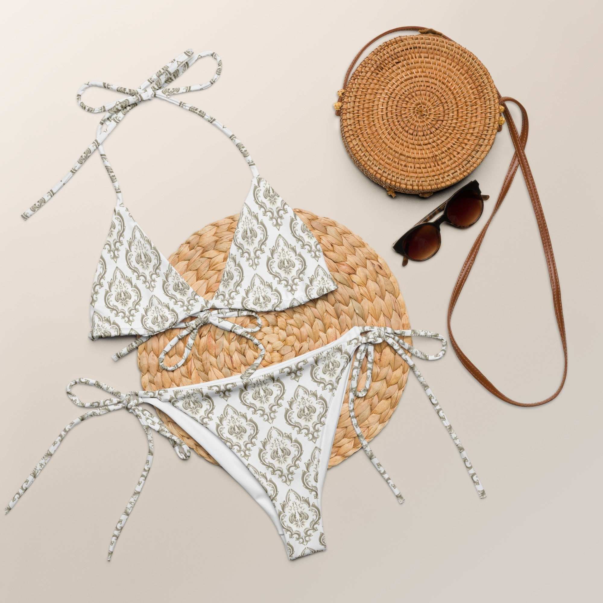 Boho Vintage Print String Bikini Set – Elegant Two - Piece Swimsuit with UPF 50+ - Vicky Garden