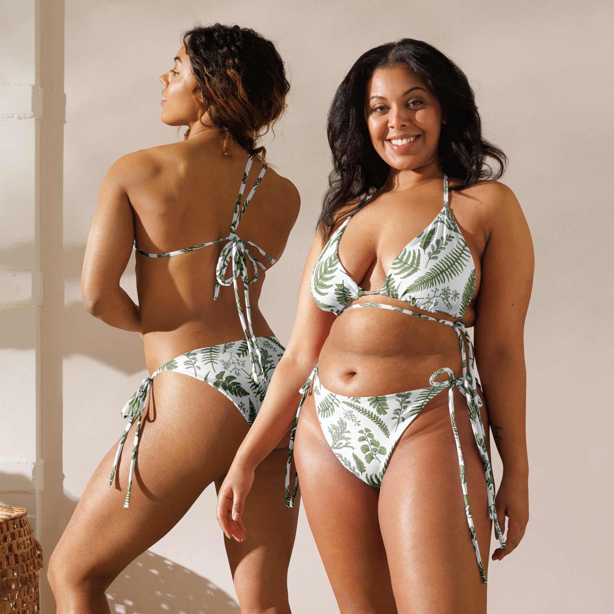 Botanical Fern Print String Bikini Set – Nature - Inspired Two - Piece Swimsuit with UPF 50+ - Vicky Garden
