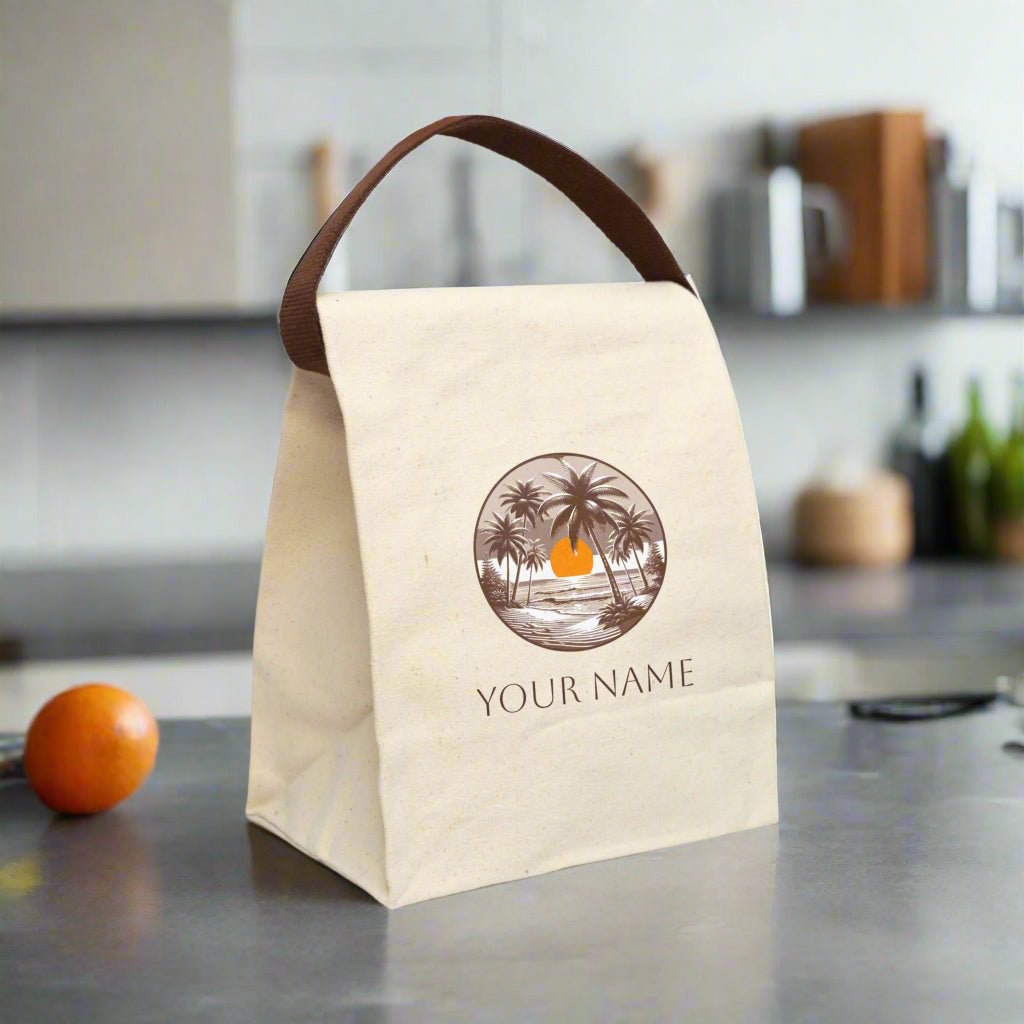 Canvas Lunch Bag, Personalize Your Name, Beach Sunset Design, Custom Insulated Tote, Picnic Food Holder, Work Lunchbox Organizer, School - Vicky Garden