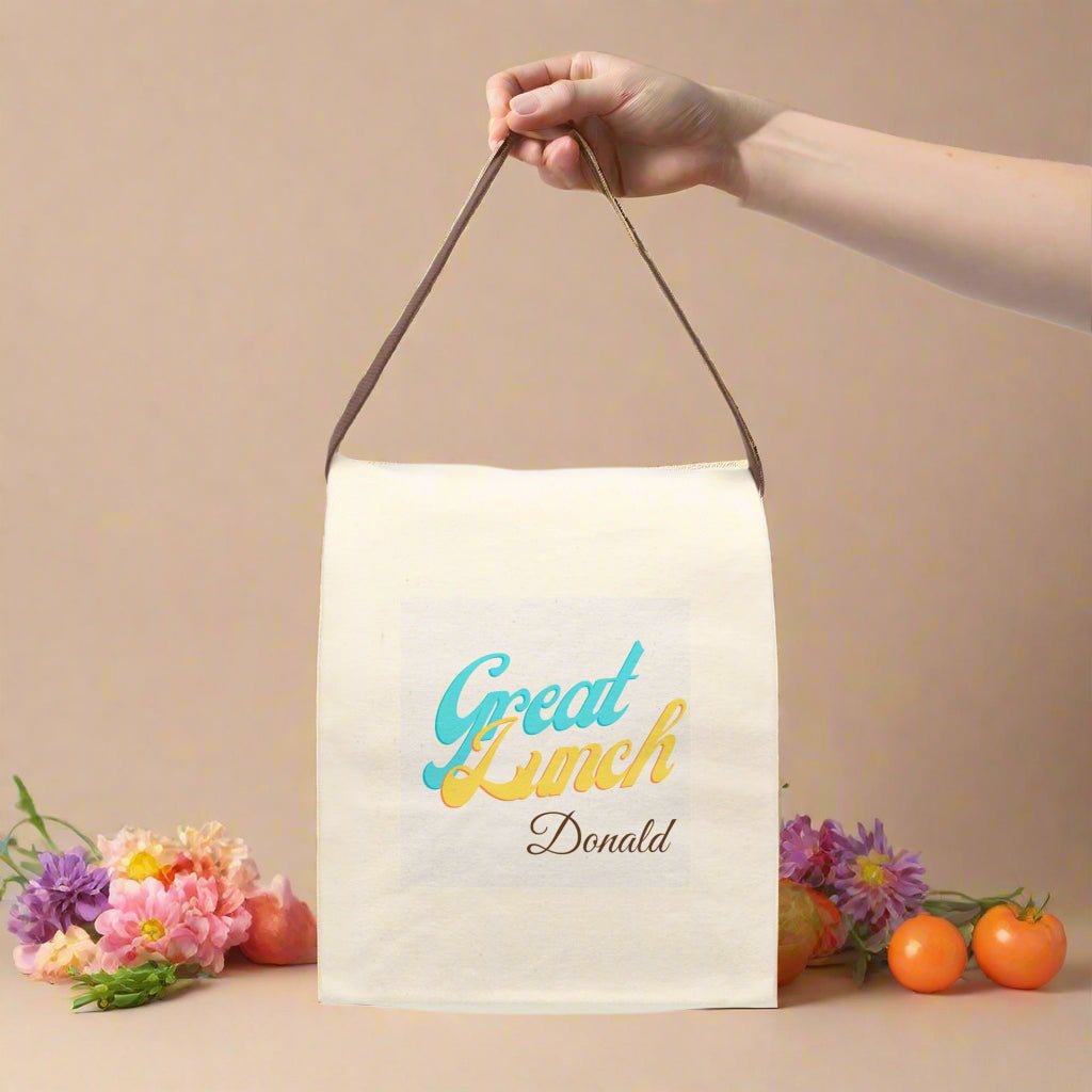 Canvas Lunch Bag, Personalized Name, Kids Lunch, Reusable Lunch Bag - Vicky Garden