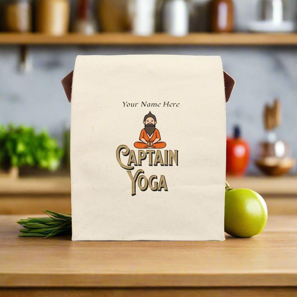 Captain Yoga, Canvas Lunch Bag, Personalized Box Lunchbox with Strap - Vicky Garden