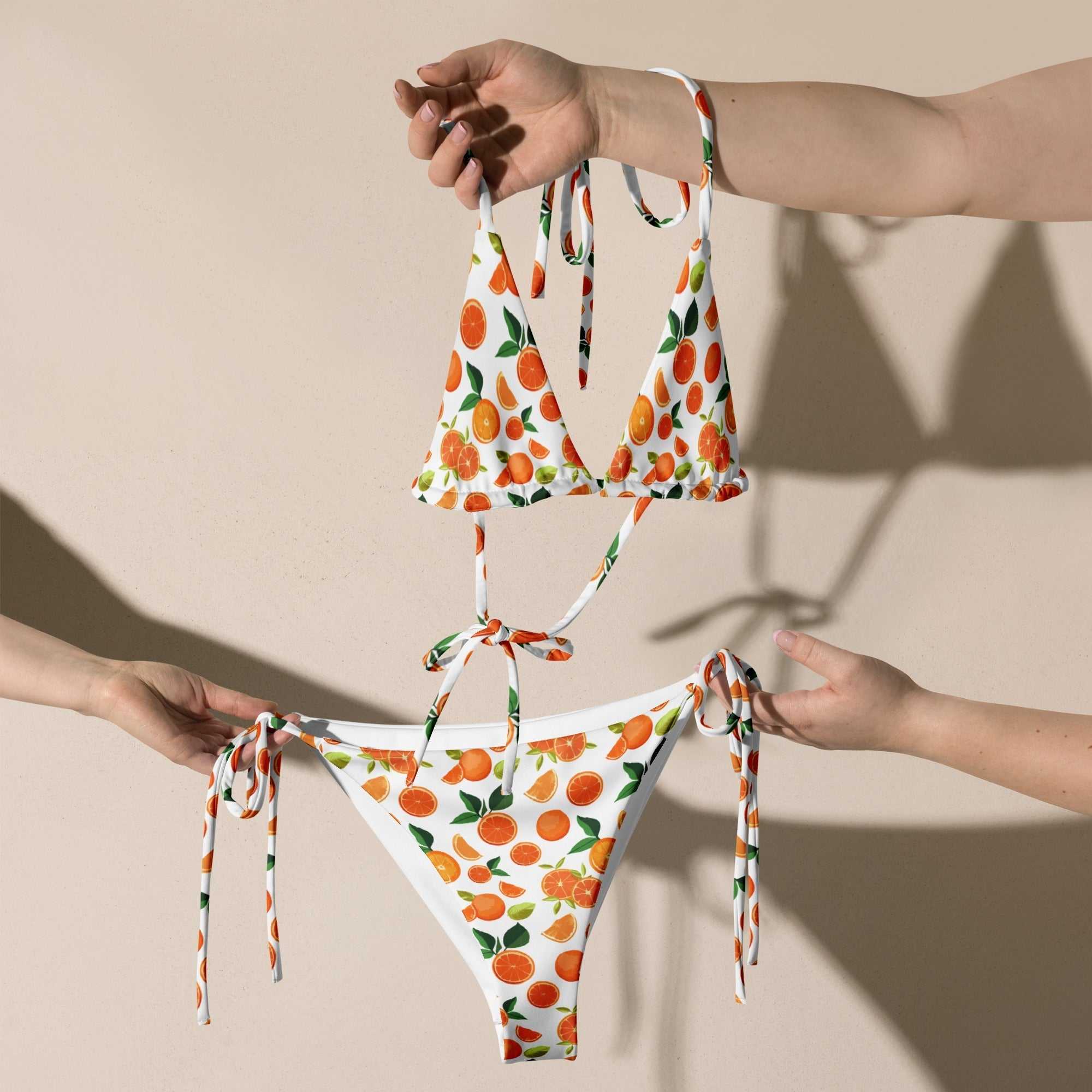 Citrus Orange Print String Bikini Set – Fresh & Vibrant Two - Piece Swimsuit with UPF 50+ - Vicky Garden