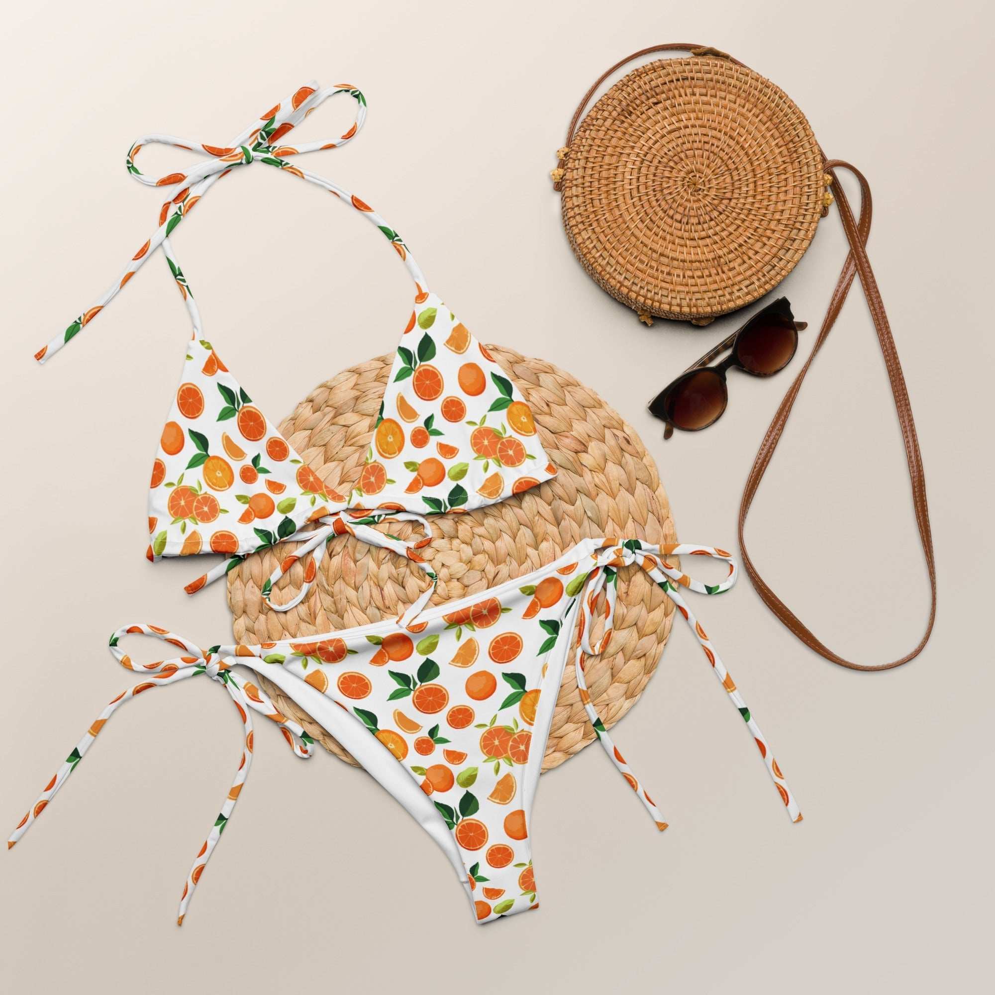 Citrus Orange Print String Bikini Set – Fresh & Vibrant Two - Piece Swimsuit with UPF 50+ - Vicky Garden