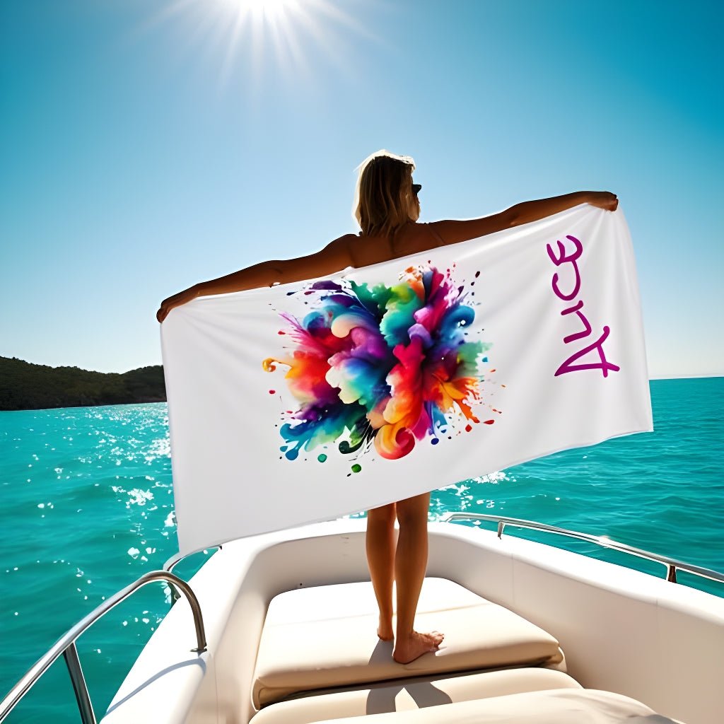 Color Bomb Summer Beach Towel - Customizable Gift for Beach Lovers, Personalized Vacation Towel, Tropical Poolside Accessory, Towel Set, - Vicky Garden