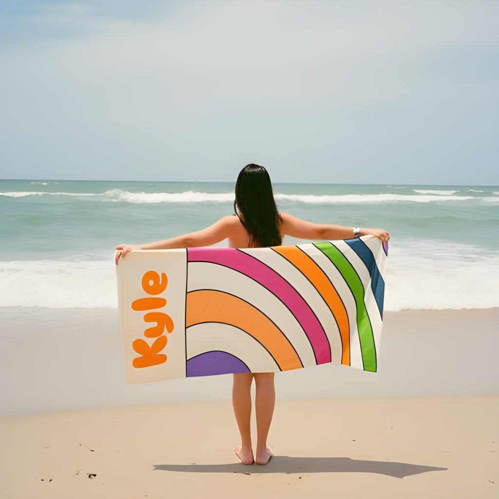 Colorful Spiral Summer Gift Beach Towel - Vibrant Sun Design, Poolside Essential, Large Towel for Beach Day, Coastal Home Decor Customizable - Vicky Garden