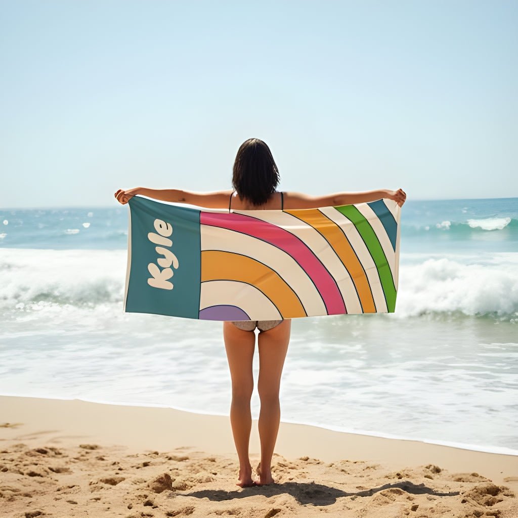 Colorful Spiral Summer Gift Beach Towel - Vibrant Sun Design, Poolside Essential, Large Towel for Beach Day, Coastal Home Decor Customizable - Vicky Garden