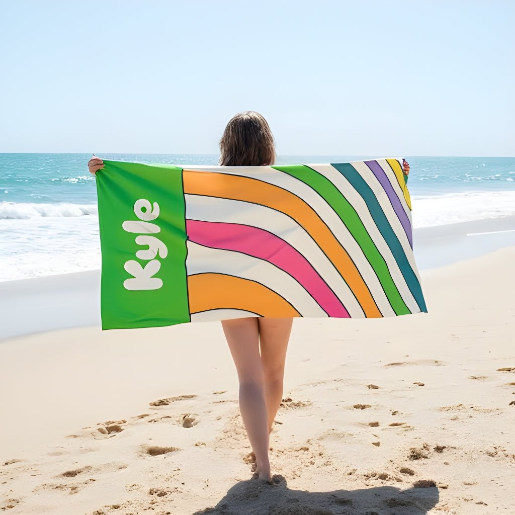 Colorful Spiral Summer Gift Beach Towel - Vibrant Sun Design, Poolside Essential, Large Towel for Beach Day, Coastal Home Decor Customizable - Vicky Garden