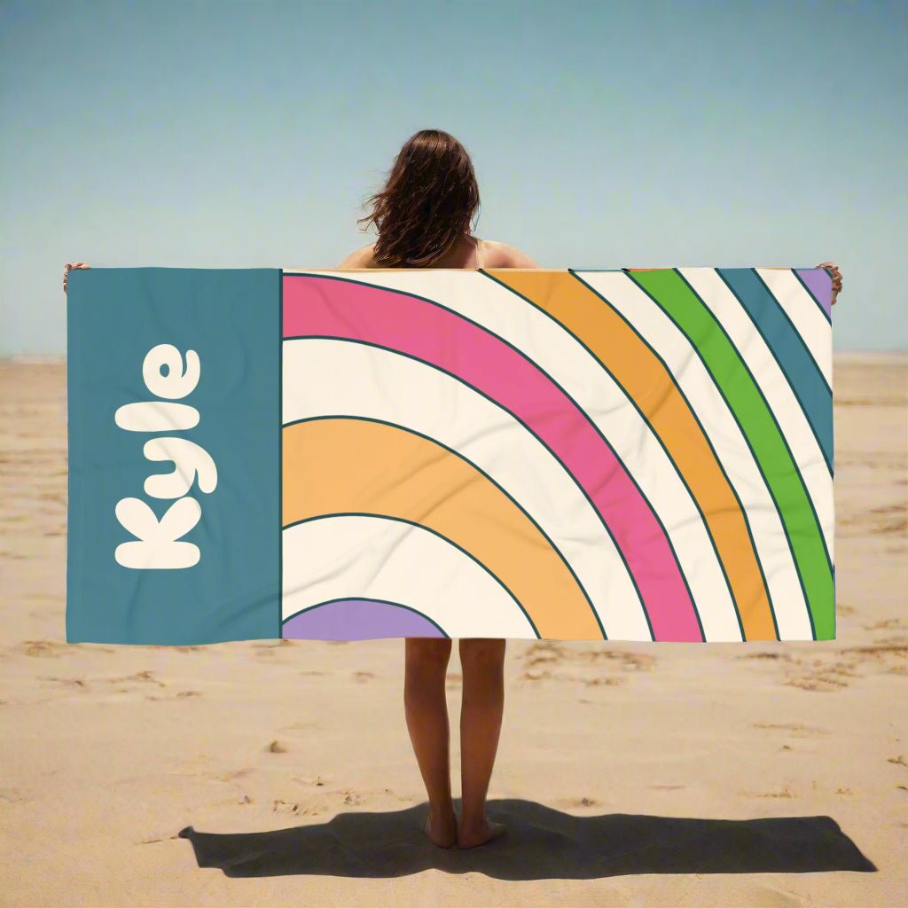 Colorful Spiral Summer Gift Beach Towel - Vibrant Sun Design, Poolside Essential, Large Towel for Beach Day, Coastal Home Decor Customizable - Vicky Garden