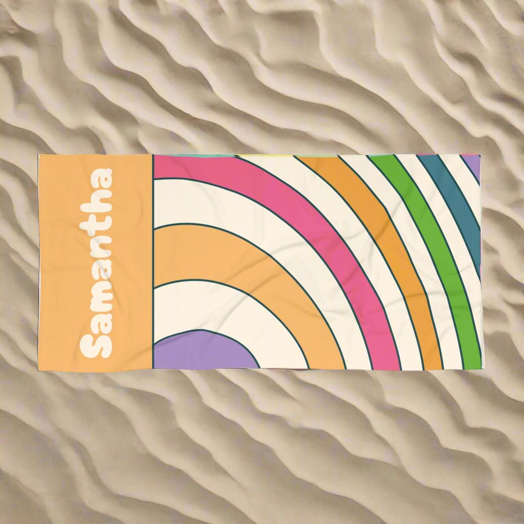 Colorful Spiral Summer Gift Beach Towel - Vibrant Sun Design, Poolside Essential, Large Towel for Beach Day, Coastal Home Decor Customizable - Vicky Garden